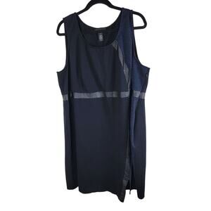 Lane Bryant Womens Leather-Detail Sheath Midi Dress size 26 Black Sleeveless